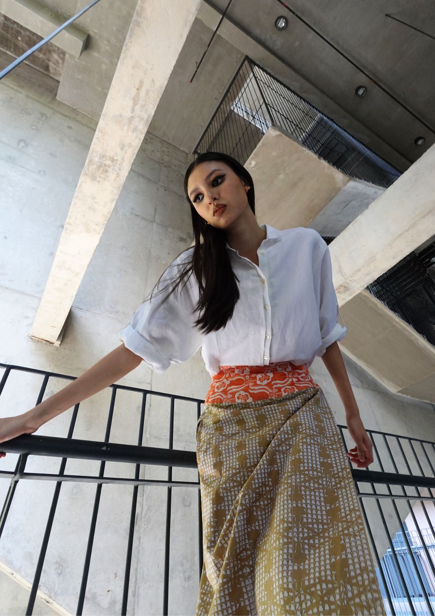 Kee Ming Yuet Skirt - Violets & Radiccio Orange / Singapore Soul Beige