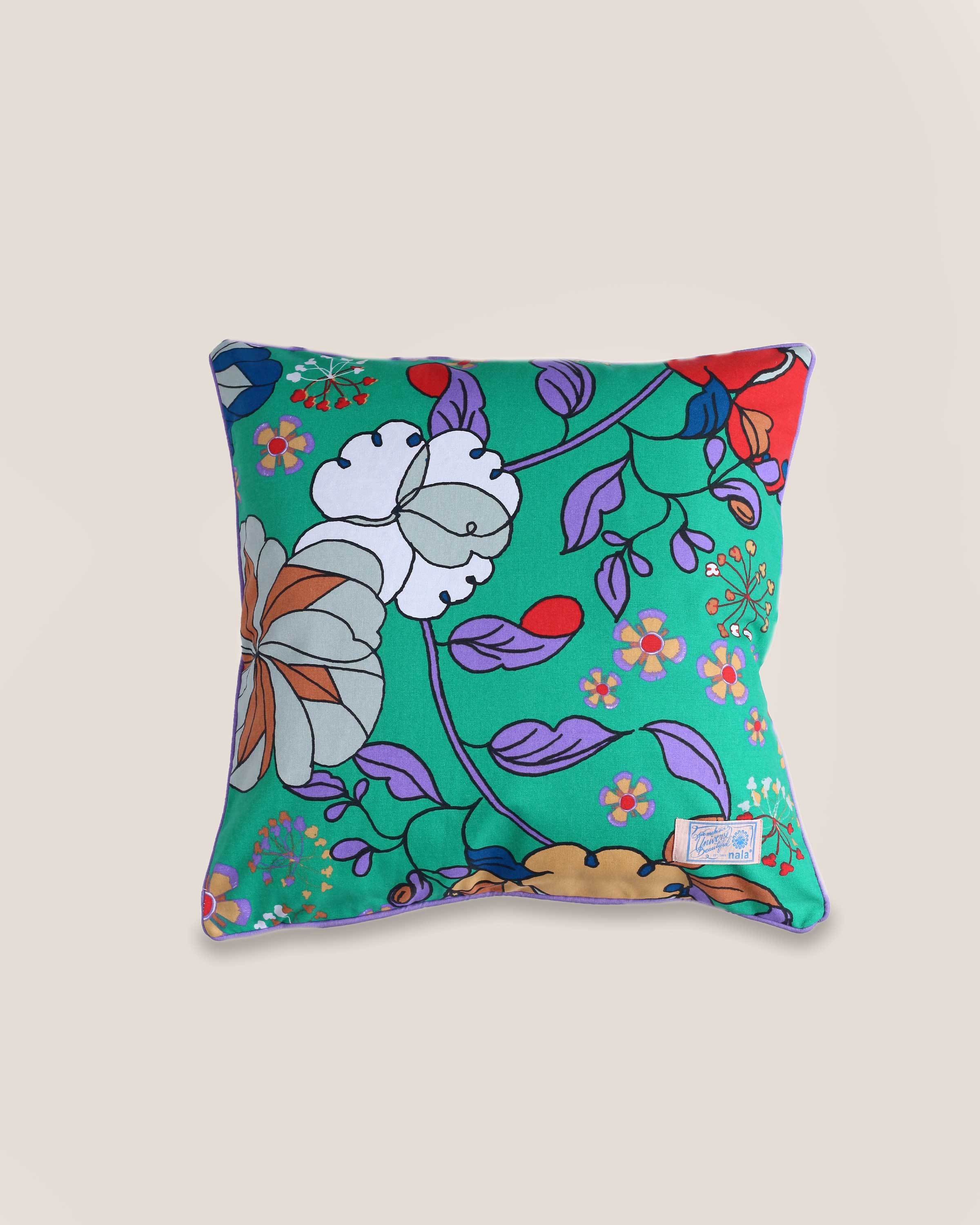 Square Cushion - Bunga Raya Green