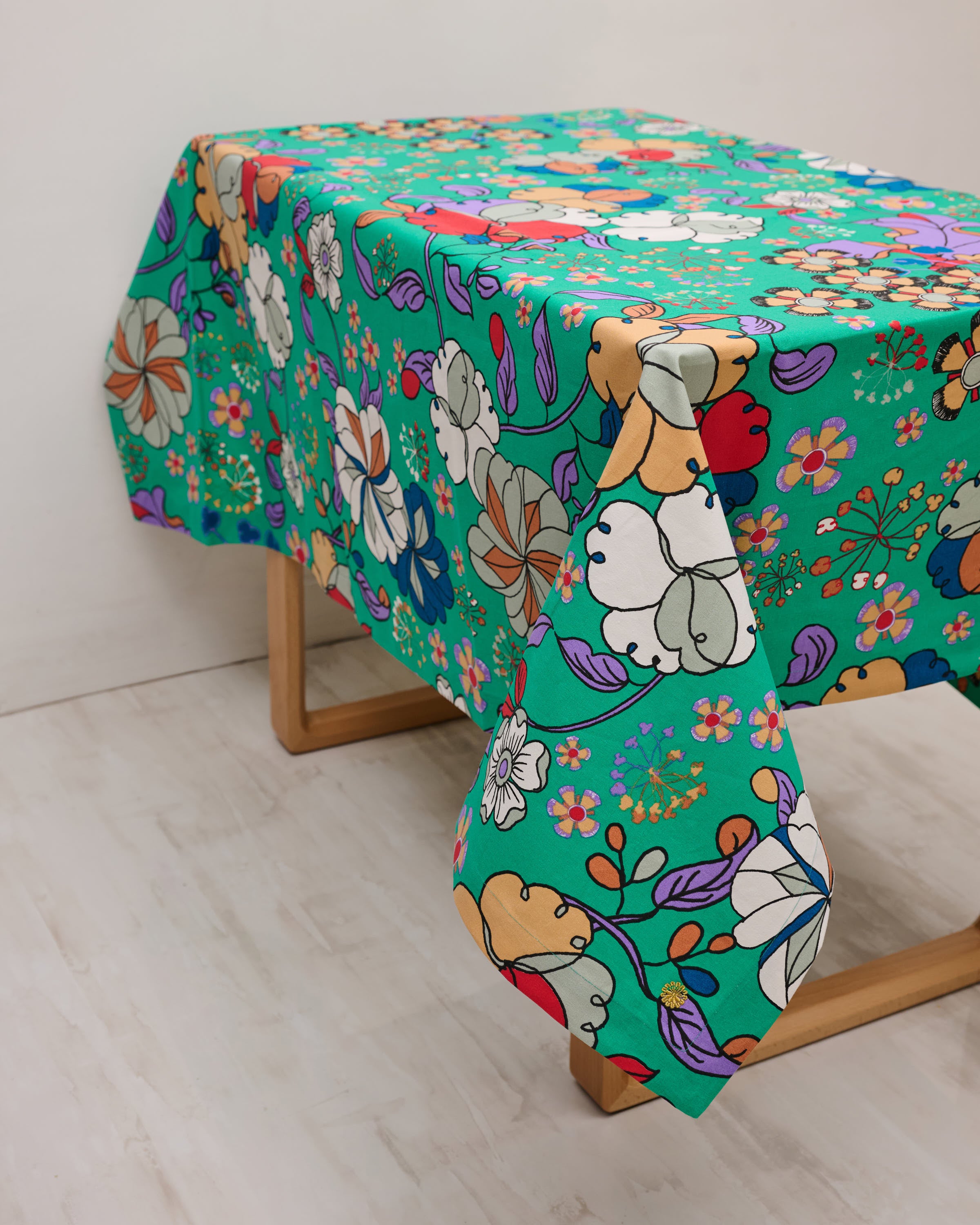 Square Table Cloth - Bunga Raya Green