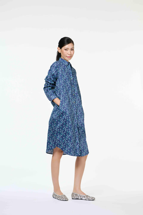 Classic Shirt Dress - Dancing Lady Cobalt