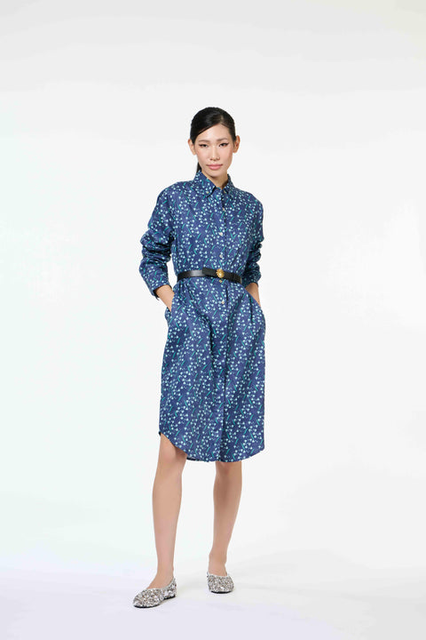 Classic Shirt Dress - Dancing Lady Cobalt