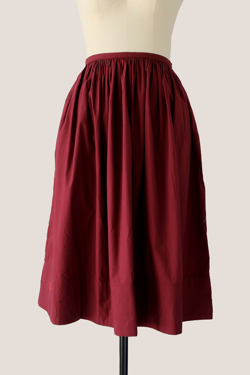 Pleated Knee Length Skirt - Burgundy