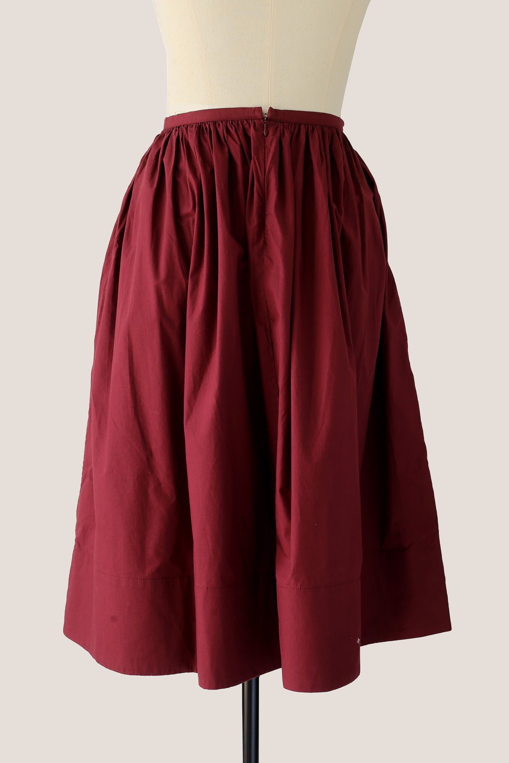 Pleated Knee Length Skirt - Burgundy
