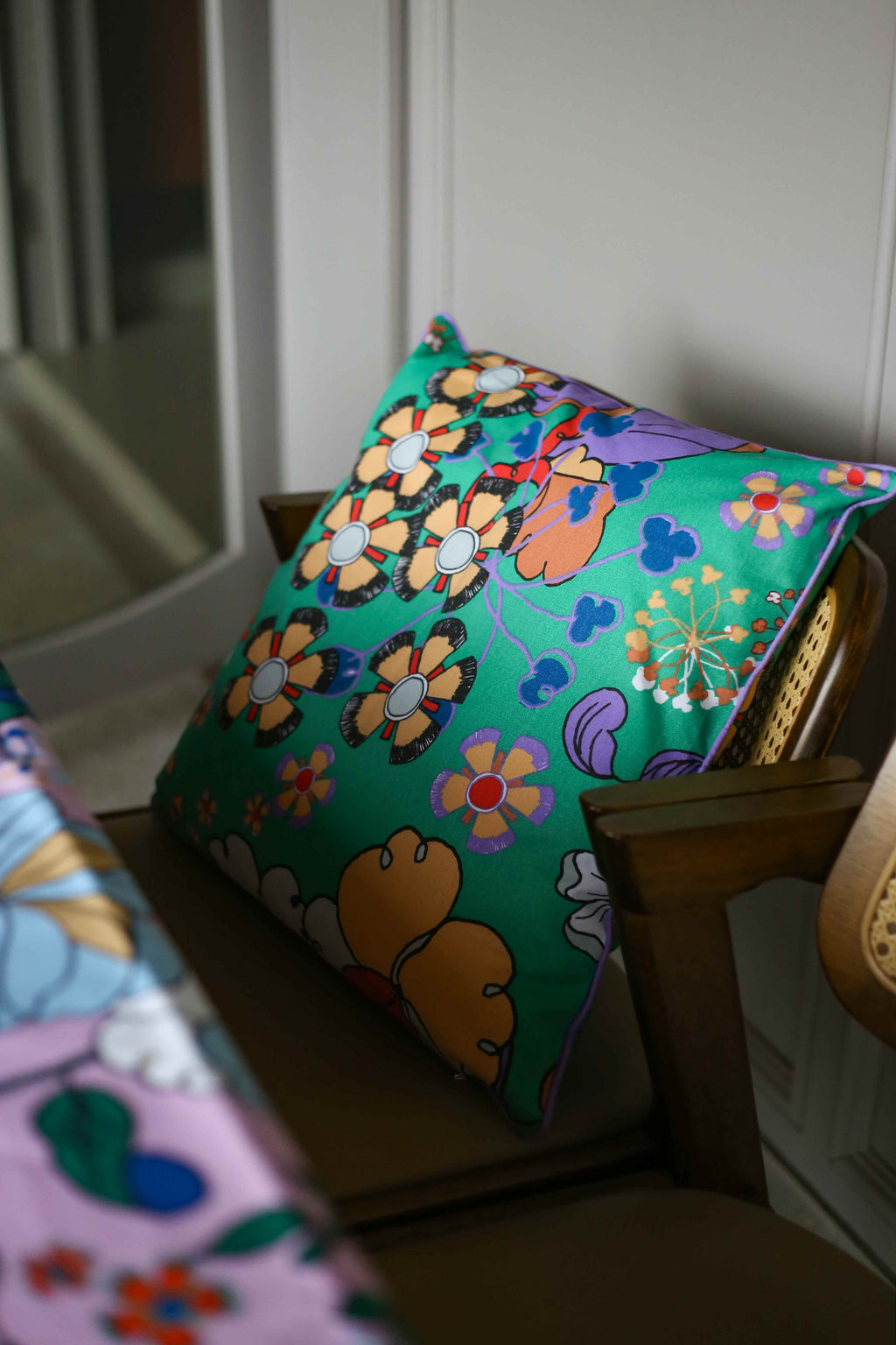 Square Cushion - Bunga Raya Green