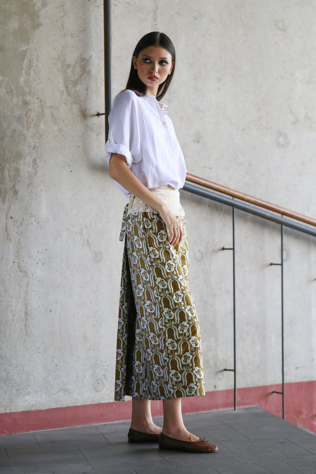 Kee Min Yuet Skirt - Willow Wishes Beige / Violets & Radiccio Olive