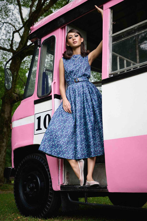 Retro Ladies Dress - Dancing Lady Cobalt