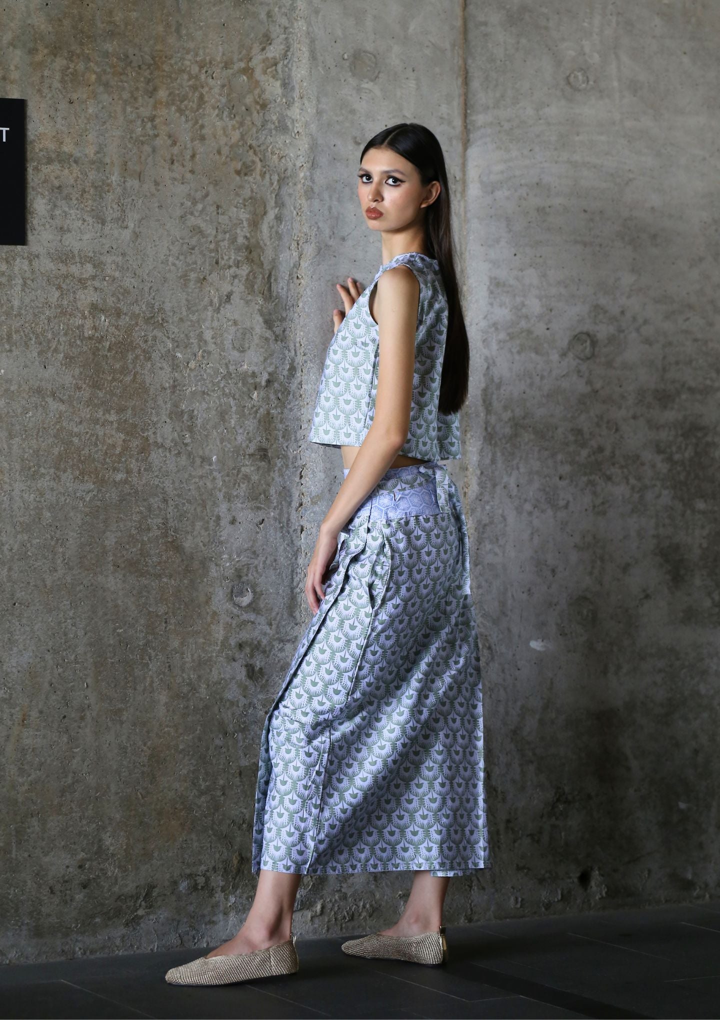 Kee Ming Yuet Skirt - Willow Wishes Blue / Palm Patio Light Green